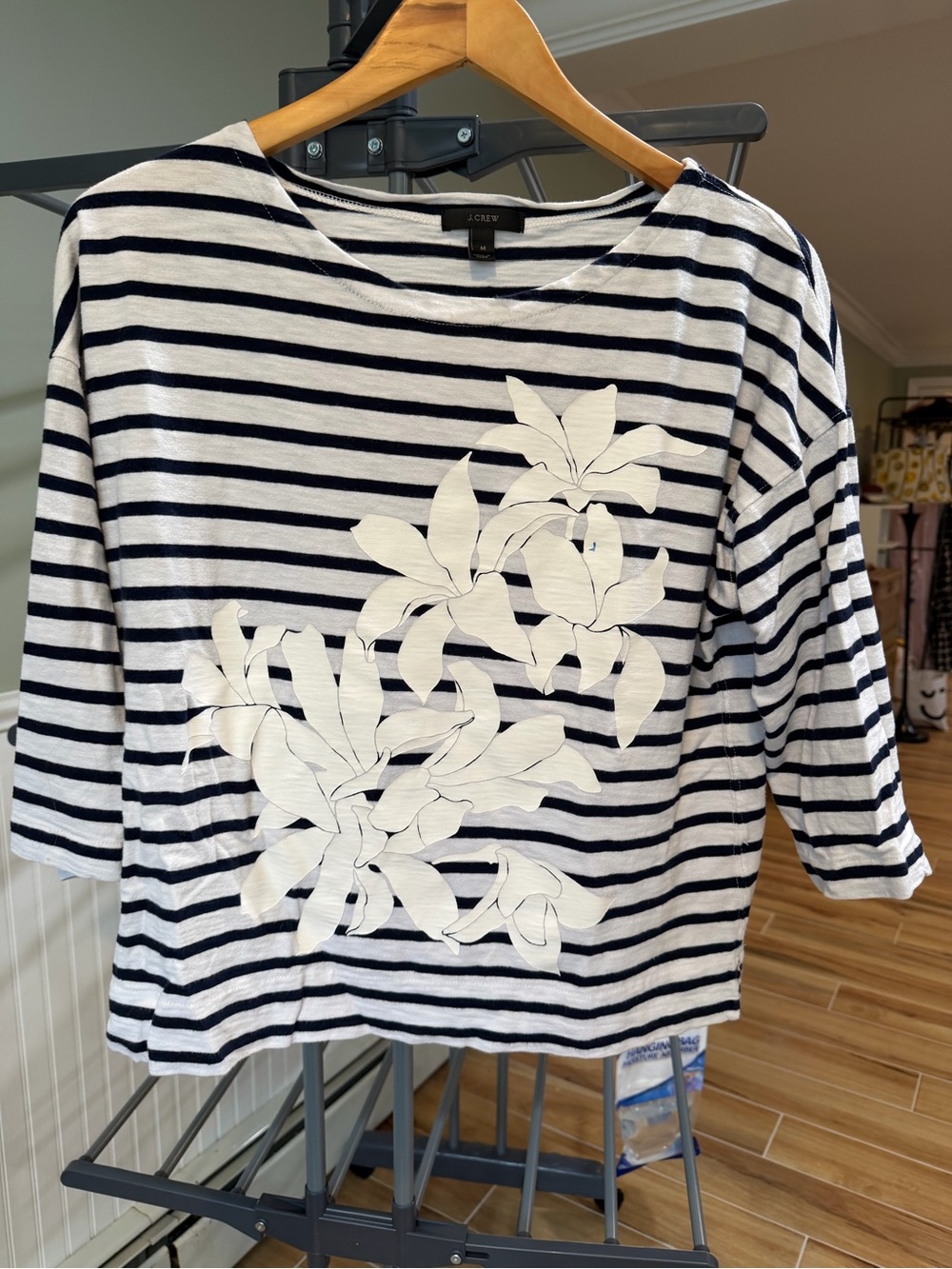 J.Crew Classic Linen Blend Breton Striped Boatneck Top (Medium)